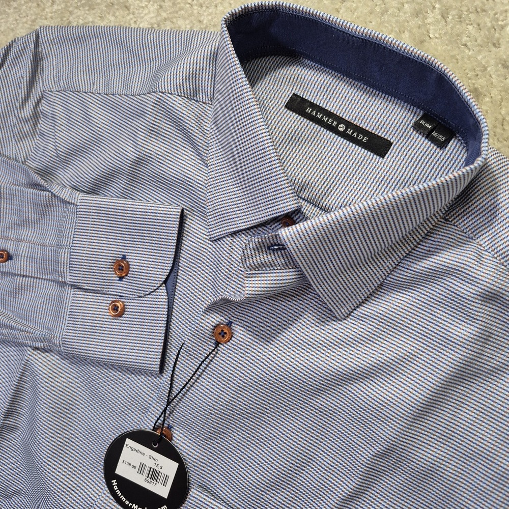 Hammer Made Shirt Mens 15.5 Medium Blue Cotton Button Up Limited Office Academia